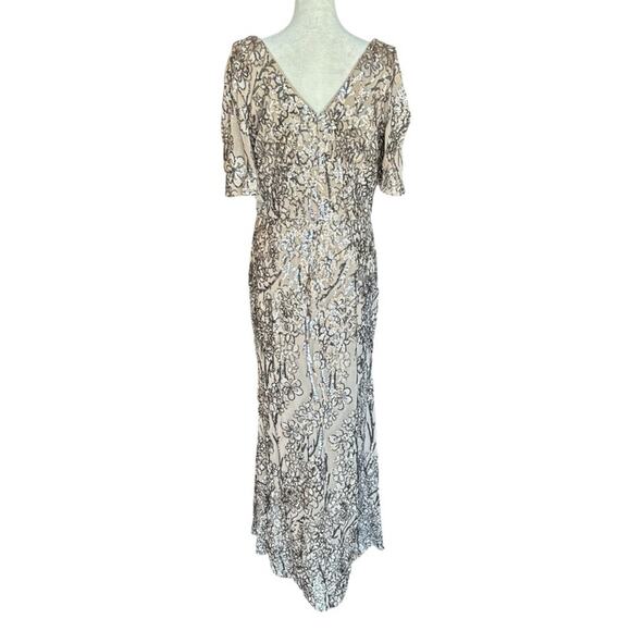 Alex Evenings V-Neck A-Line Sequin Dress with Cold Shoulder Flutter Sleeve - NWT - Picture 4 of 12